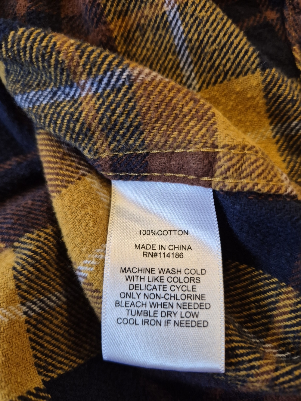 Men's Yellow and Navy Plaid Flannel Shirt - Picture 5 of 7